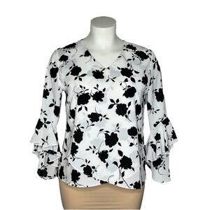 Hozoely Elegant Black and White Floral Women's Top